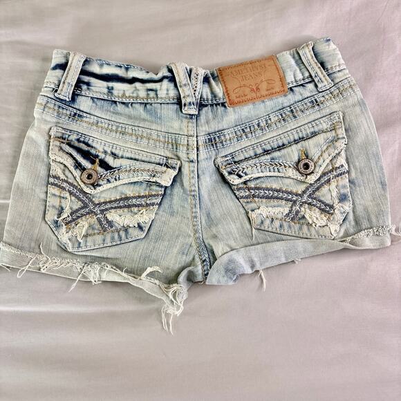 Y2K Acid Wash Low Rise Denim Mini Shorts 0/25" Amethyst - Picture 6 of 6